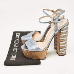 Gucci Blue Leather Claudie Ankle Strap Platform Sandals Size 37