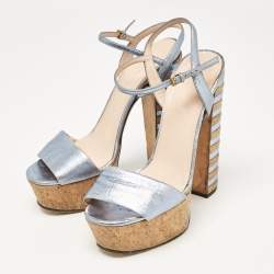 Gucci Blue Leather Claudie Ankle Strap Platform Sandals Size 37