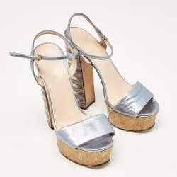 Gucci Blue Leather Claudie Ankle Strap Platform Sandals Size 37