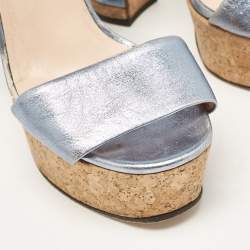 Gucci Blue Leather Claudie Ankle Strap Platform Sandals Size 37