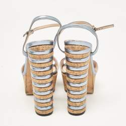 Gucci Blue Leather Claudie Ankle Strap Platform Sandals Size 37