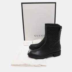 Gucci Black Microguccissima Leather Calf Length Boots Size 38