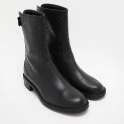 Gucci Black Microguccissima Leather Calf Length Boots Size 38