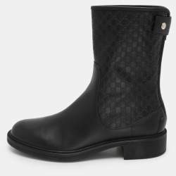 Gucci Black Microguccissima Leather Calf Length Boots Size 38