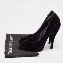Gucci Black Velvet Peep Toe Pumps Size 36.5