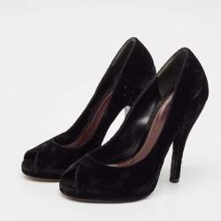 Gucci Black Velvet Peep Toe Pumps Size 36.5