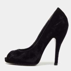 Gucci Black Velvet Peep Toe Pumps Size 36.5