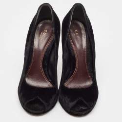 Gucci Black Velvet Peep Toe Pumps Size 36.5