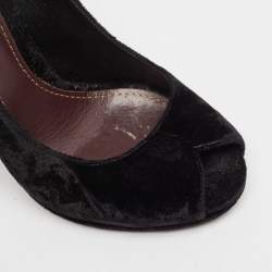 Gucci Black Velvet Peep Toe Pumps Size 36.5