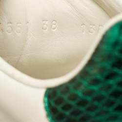 Pre Owned Gucci White Leather and Snakeskin Embossed Leather Ace Lace Up Sneakers Size 38