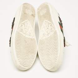 Pre Owned Gucci White Leather and Snakeskin Embossed Leather Ace Lace Up Sneakers Size 38