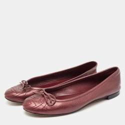 Pre Owned Gucci Burgundy GG Leather Ballet Flats Size 38