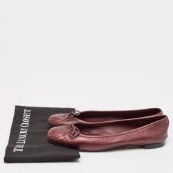 Pre Owned Gucci Burgundy GG Leather Ballet Flats Size 38