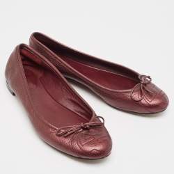Pre Owned Gucci Burgundy GG Leather Ballet Flats Size 38