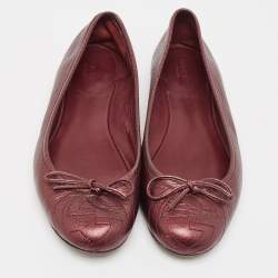Pre Owned Gucci Burgundy GG Leather Ballet Flats Size 38