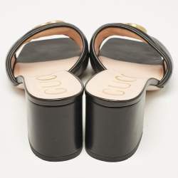 Pre Owned Gucci Black Leather GG Marmont Slide Sandals Size 38