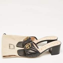 Pre Owned Gucci Black Leather GG Marmont Slide Sandals Size 38