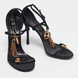 مملوكة مسبقًا Gucci Black Satin Embellished Ankle Strap Sandals Size 40