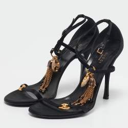 مملوكة مسبقًا Gucci Black Satin Embellished Ankle Strap Sandals Size 40