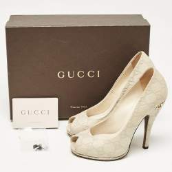 مملوكة مسبقًا Gucci Cream Guccissima Leather Peep Toe Pumps Size 36.5