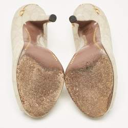 مملوكة مسبقًا Gucci Cream Guccissima Leather Peep Toe Pumps Size 36.5