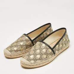 Pre Owned Gucci Beige/Brown GG Supreme Canvas Bee Print Espadrille Flats Size 38.5