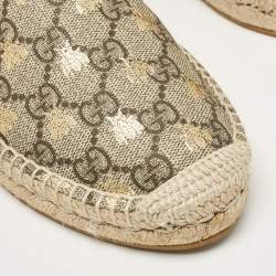 Pre Owned Gucci Beige/Brown GG Supreme Canvas Bee Print Espadrille Flats Size 38.5