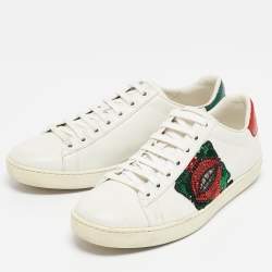 Gucci White Leather Lip Ace Low Top Sneakers Size 36.5