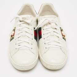Gucci White Leather Faux Pearl and Spikes Embellished Ace Low Top Sneakers Size 36.5