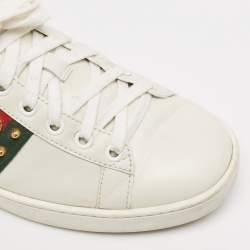 Gucci White Leather Faux Pearl and Spikes Embellished Ace Low Top Sneakers Size 36.5