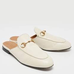 Pre Owned Gucci White Leather Princetown Horsebit Mule Sandals Size 38.5