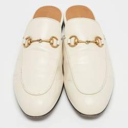 Pre Owned Gucci White Leather Princetown Horsebit Mule Sandals Size 38.5