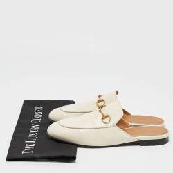 Pre Owned Gucci White Leather Princetown Horsebit Mule Sandals Size 38.5