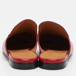 Pre Owned Gucci Red Leather Princetown Flat Mules Size 38.5