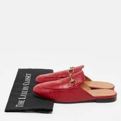 Pre Owned Gucci Red Leather Princetown Flat Mules Size 38.5