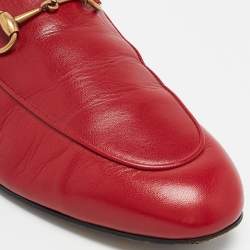 Pre Owned Gucci Red Leather Princetown Flat Mules Size 38.5