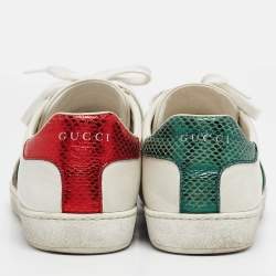 Gucci White Leather and Sneak Embossed Leather Ace Low Top Sneakers Size 38