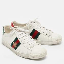 Gucci White Leather and Sneak Embossed Leather Ace Low Top Sneakers Size 38