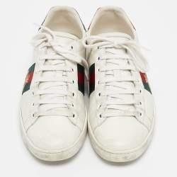 Gucci White Leather and Sneak Embossed Leather Ace Low Top Sneakers Size 38