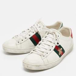 Gucci White Leather and Sneak Embossed Leather Ace Low Top Sneakers Size 38