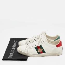 Gucci White Leather and Sneak Embossed Leather Ace Low Top Sneakers Size 38