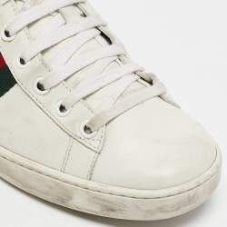 Gucci White Leather and Sneak Embossed Leather Ace Low Top Sneakers Size 38
