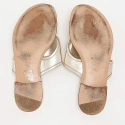 Gucci Metallic Gold Leather GG Interlocking Thong Slipper Size 38