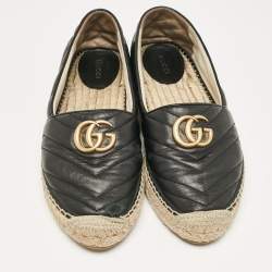 Pre Owned Gucci Black Matelassé Leather GG Marmont Espadrille Flats Size 40