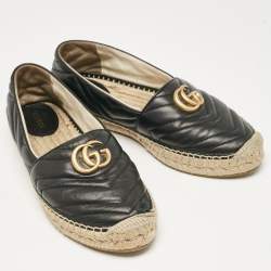 Pre Owned Gucci Black Matelassé Leather GG Marmont Espadrille Flats Size 40