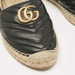 Pre Owned Gucci Black Matelassé Leather GG Marmont Espadrille Flats Size 40