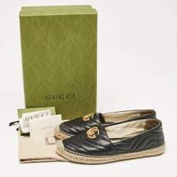 Pre Owned Gucci Black Matelassé Leather GG Marmont Espadrille Flats Size 40