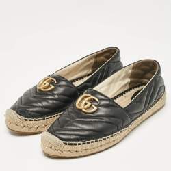 Pre Owned Gucci Black Matelassé Leather GG Marmont Espadrille Flats Size 40