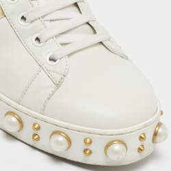 Gucci White Leather and Snakeskin Embossed Leather Ace Lace Up Sneakers Size 41