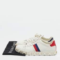 Gucci White Leather and Snakeskin Embossed Leather Ace Lace Up Sneakers Size 41